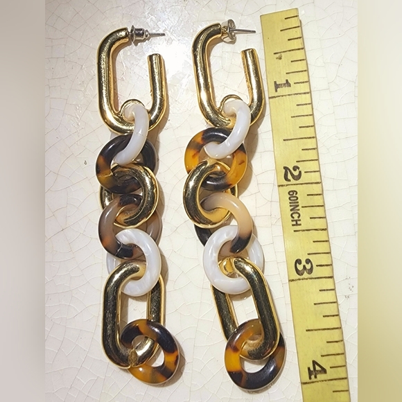 Baublebar 4 inch leopard print, white and gold chain link drop earrings - Picture 5 of 5